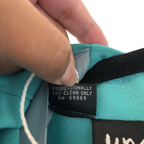 Vintage 1980's Ursula of Switzerland Chiffon Cocktail Dress Aqua Green Size 14 - Picture 11 of 14